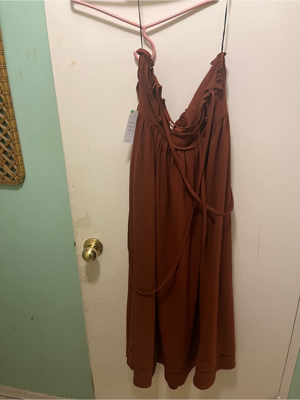Rust Brown Ruffled V-Neck Maxi Dress - Picture 5 of 7